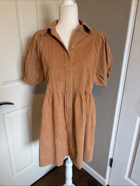 Vici Rust-Tan Corduroy Button-Down Mini suede brown Dress